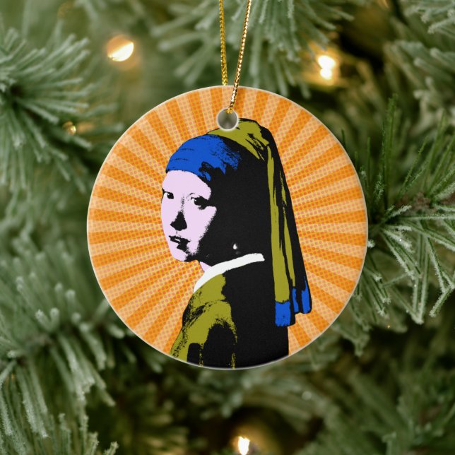 Vermeer Pearl Earring  Pop Art Ceramic Ornament (Tree)