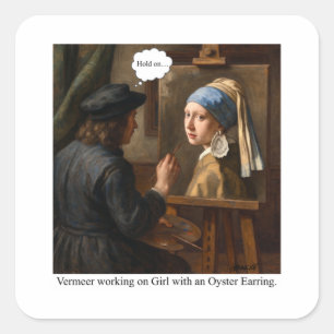 Vermeer working on Girl with Oyster Earring. Square Sticker