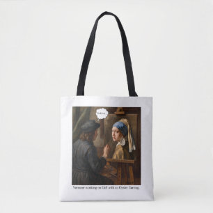 Vermeer working on Girl with Oyster Earring. Tote Bag