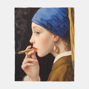 Vermeer's Girl with a Pearl Earring Smoking Fleece Blanket