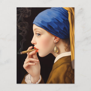 Vermeer's Girl with a Pearl Earring Smoking Holiday Postcard
