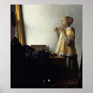 Vermeer's Young Woman with a Pearl Necklace (1662) Poster