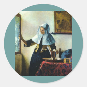 Vermeer's Young Woman with a Water Pitcher ca 1665 Classic Round Sticker