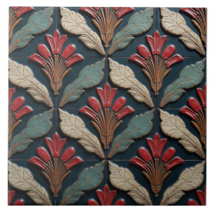 Vermilion and Verdigris Garden Ceramic Tile
