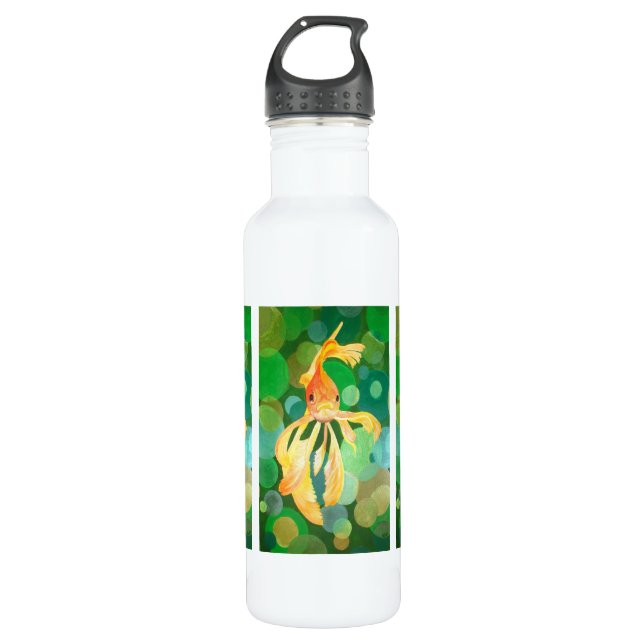 Vermilion Goldfish Swimming In Green Bubbles 710 Ml Water Bottle (Front)