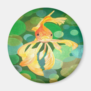 Vermilion Goldfish Swimming In Green Sea of Bubble Magnet