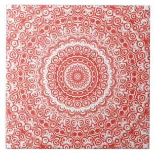 Vermilion Mandala Pattern Ceramic Tile