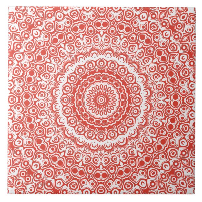 Vermilion Mandala Pattern Ceramic Tile (Front)