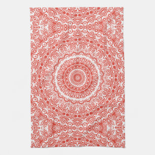 Vermilion Mandala Pattern Tea Towel