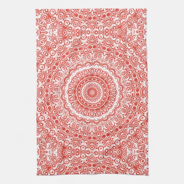 Vermilion Mandala Pattern Tea Towel (Vertical)