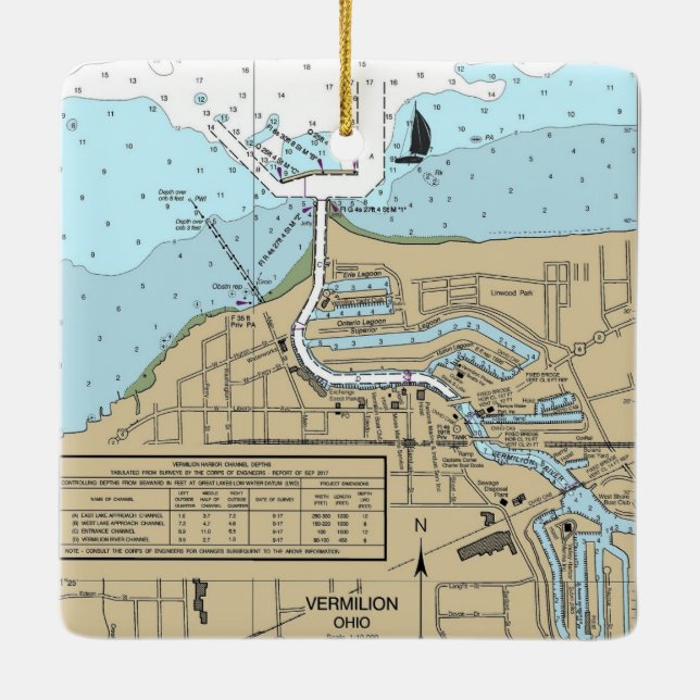 Vermilion Ohio Nautical Chart Ceramic Ornament (Back)