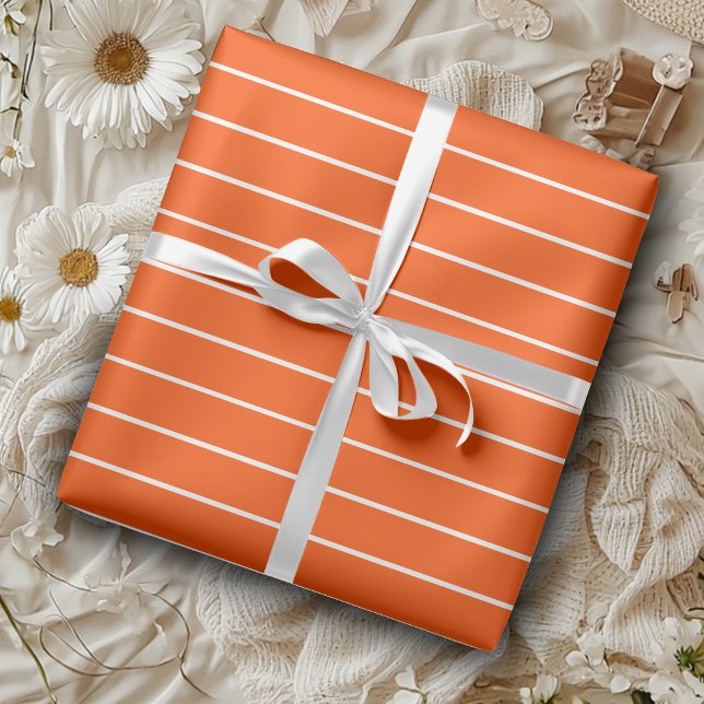 Vermilion Red and White Thin Horizontal Striped Wrapping Paper (Creator Uploaded)