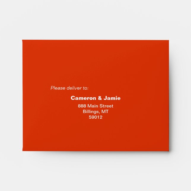 Vermilion Red Love Typography Pattern Wedding RSVP Envelope (Front)