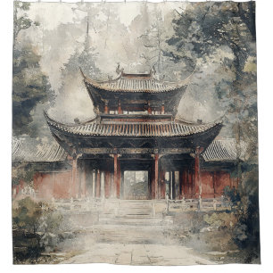 Vermilion Temple Gate Watercolor Ink (1) Shower Curtain
