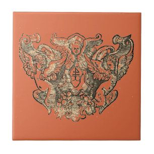 Vermillion - Angels - Coat of arms Emblem baroque Ceramic Tile