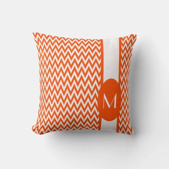 Vermillion Elegant Chevron Design with monogram Cushion (Front)