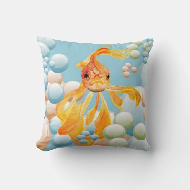 Vermillion Goldfish In Pastel Bubble Water Cushion (Front)