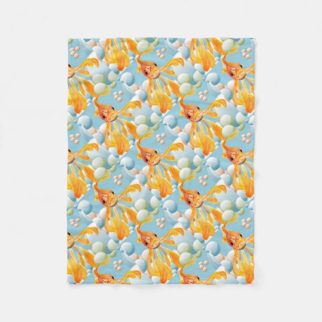 Vermillion Goldfish In Pastel Bubble Water Fleece Blanket (Front)
