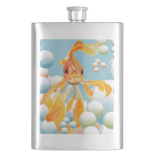 Vermillion Goldfish In Pastel Bubble Water Hip Flask