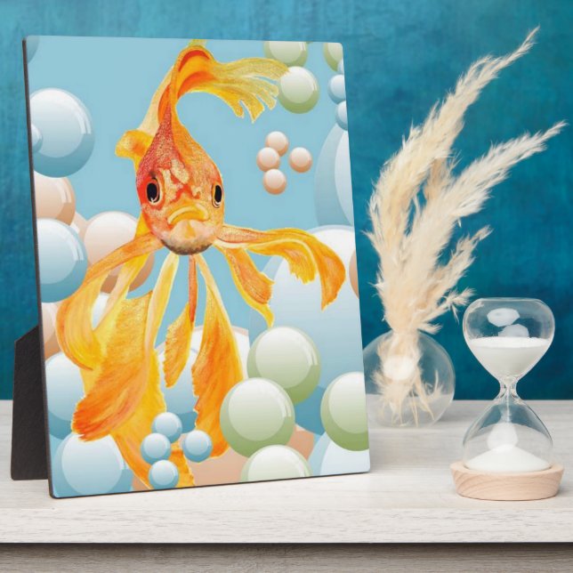Vermillion Goldfish In Pastel Bubble Water Plaque (Side)