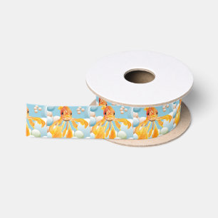 Vermillion Goldfish In Pastel Bubble Water Satin Ribbon