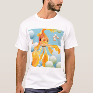 Vermillion Goldfish In Pastel Bubble Water T-Shirt