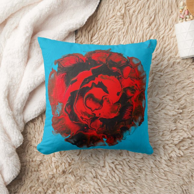 Vermillion Rose Abstract Throw Pillow (Blanket)