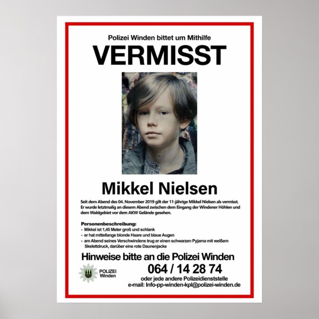 Vermisst Mikkel Nielsen Poster (Front)