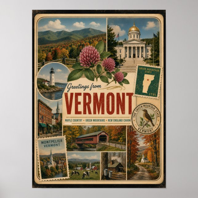Vermont Authentic Vintage Style Poster (Front)