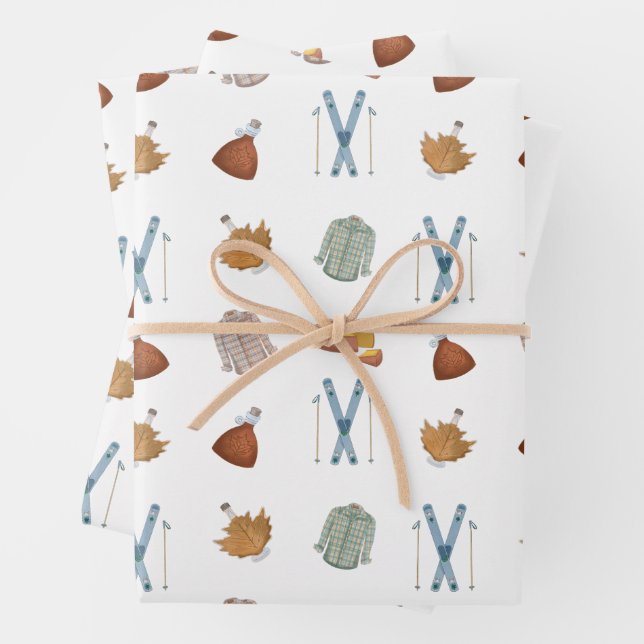 Vermont Autumn Maple Syrup Flannel Ski Season Wrapping Paper Sheet (In situ)