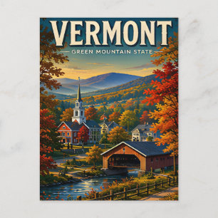 Vermont Autumn Mountains Covered Bridge Charm Postcard