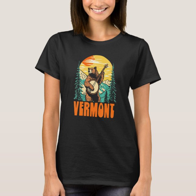 Vermont Banjo Picking Bear Outdoor & Music   T-Shirt (Front)