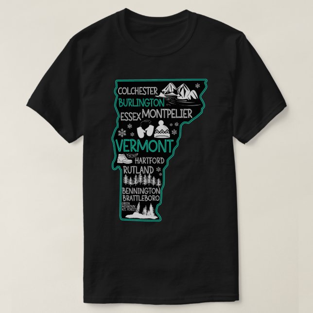 Vermont Burlington cute map EsRutland Bennington B T-Shirt (Design Front)