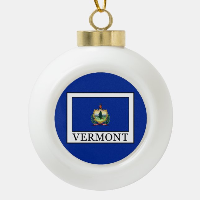 Vermont Ceramic Ball Christmas Ornament (Front)