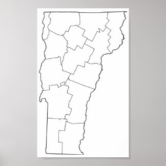 Vermont Counties Blank Outline Map Poster