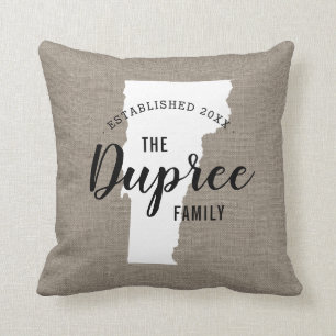 Vermont Family Monogram State Throw Pillow