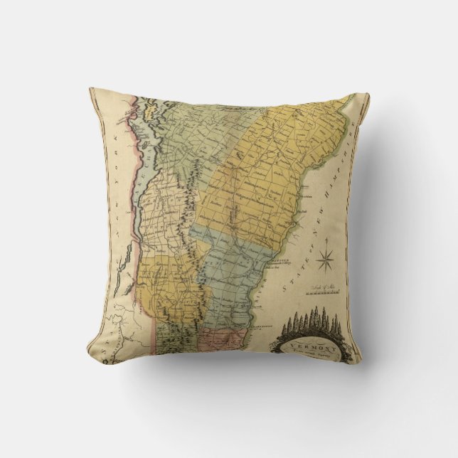Vermont, From actual Survey - Vintage 1814 Map Cushion (Front)