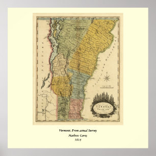 Vermont, From actual Survey - Vintage 1814 Map Poster