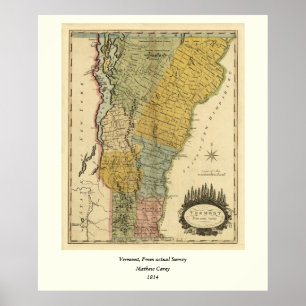 Vermont, From actual Survey - Vintage 1814 Map Poster