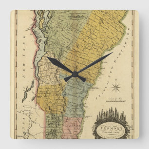 Vermont, From actual Survey - Vintage 1814 Map Square Wall Clock