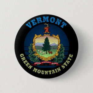 VERMONT GREEN MOUNTAIN STATE FLAG 6 CM ROUND BADGE