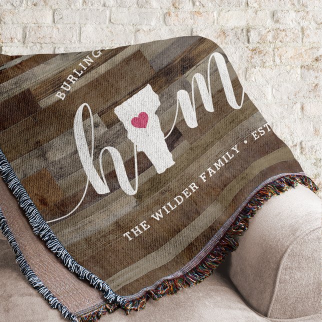 Vermont Home State Personalised Rustic Wood Look Throw Blanket (Creator Uploaded)