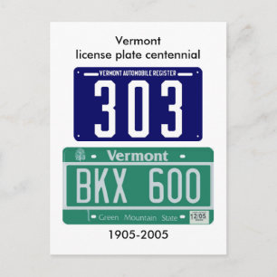 Vermont license plate centennial postcard