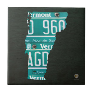 Vermont License Plate Map Ceramic Tile