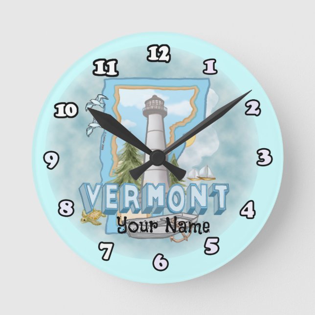 Vermont Lighthouse  Round Clock (Front)