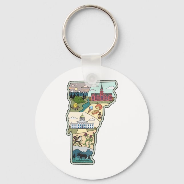 Vermont Map of Burlington Killington VT State Key Ring (Front)