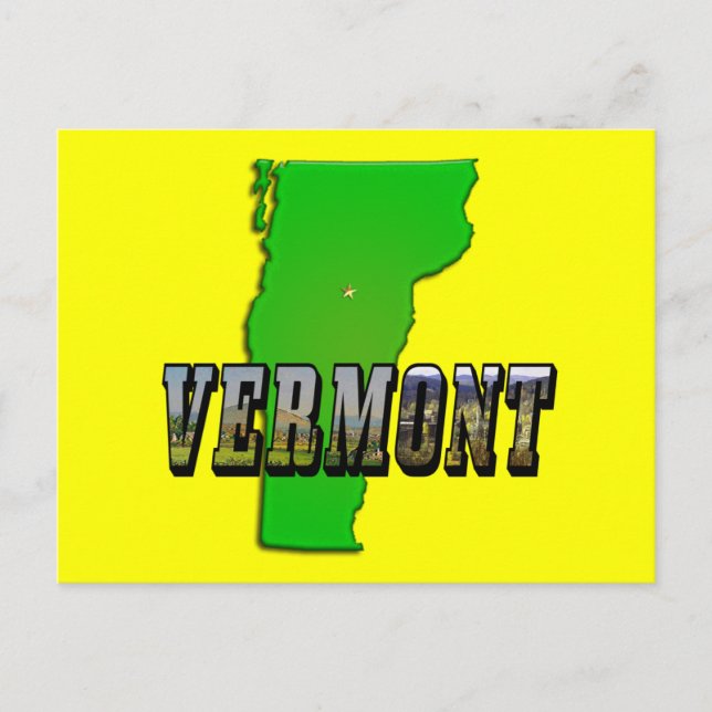 Vermont Map Outline and Picture Text Postcard (Front)