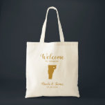 Vermont Map Wedding Welcome Bag, Gold Tote Bag<br><div class="desc">Wedding weekend welcome gift bag for out of town guests to your wedding,  featuring image of Vermont,  with heart you may place at the precise location. Fill tote with your favourite goodies.</div>