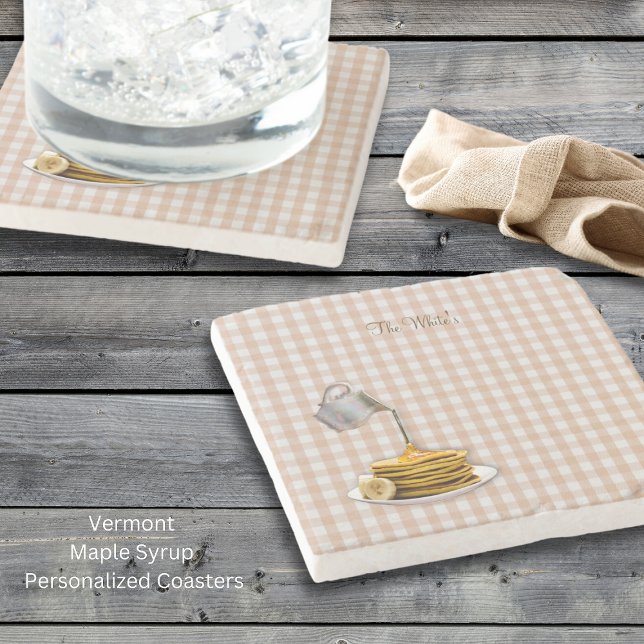 Vermont Maple Syrup Gingham Stone Coaster (Vermont Maple Syrup Coasters)