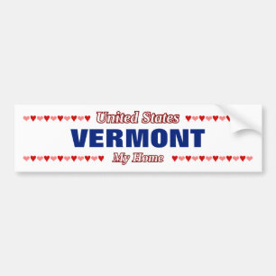 VERMONT - My Home - United States; Hearts Bumper Sticker